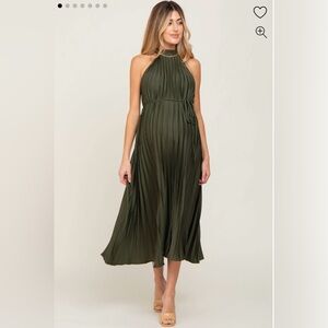 PinkBlush Olive Pleated Maternity Halter Dress
